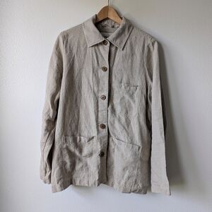 Orvis Linen Overshirt in Beige Wood Buttons Size M